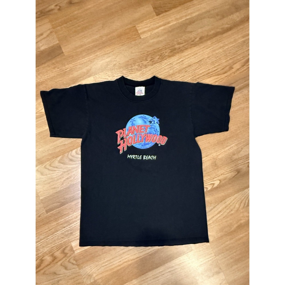Vintage 90s Planet Hollywood T-Shirt Men's MED Black Myrtle Beach Graphic Tee